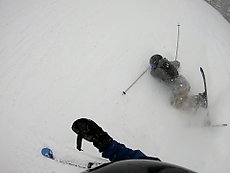 Dave taken out by a snowboarder