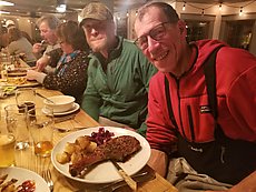 Dave and Mitch enjoying a feast at the Deer's Head Inn