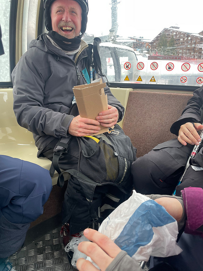 delightful man with his quiche carrying apparatus that worked perfectly